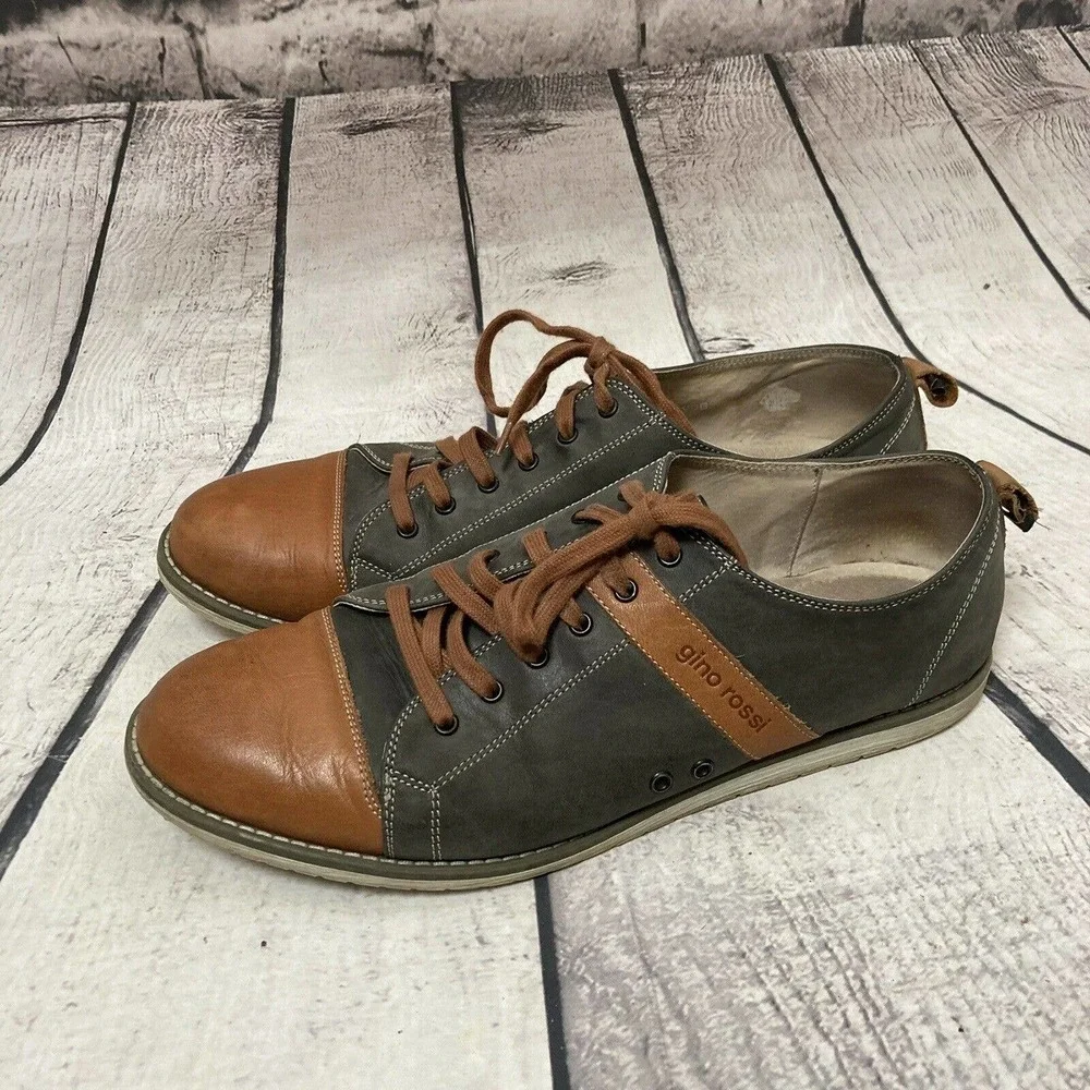 Gino Rossi Casual leather shoes‎ Lace Up Gray And Tan size 9